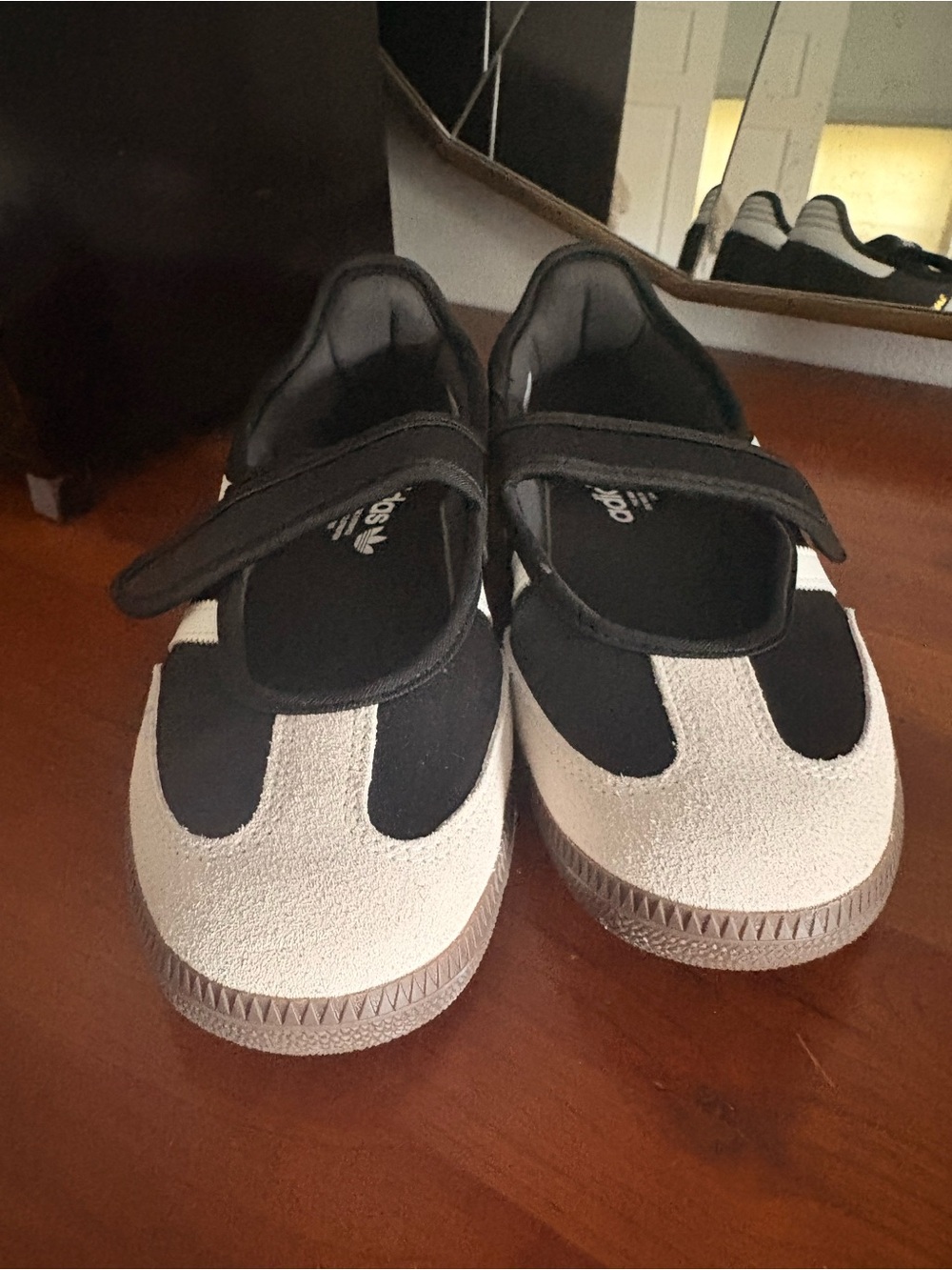 adidas Kids Black and White Velcro Strap Mary Jane Sneakers